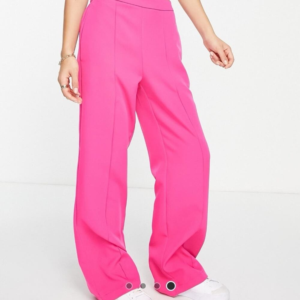 ASOS Pieces Straight leg tailored pants in bright pink fuschia